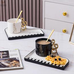 Cups Saucers Black And White Piano Ceramic Heat-resistant Mug With Saucer Spoon Set Exquisite Cappuccino Coffee Afternoon Tea Cup