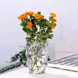 Vases Crystal Glass Vase Flower Pot Transparent Modern Pots Living Room Wedding Decor Chambre Art Decorative