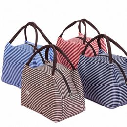 insulated Cooler Lunch Box Portable Striped Canvas Insulated Work Travel Picnic Lunch Bags Durable Carry Cooler Food Storage Bag j0Za#