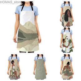 Aprons Aesthetic Women kitchen apron kids original Children Waterproof girl princess waiter work apron oil proof nordic boho plant Y240401RTH6