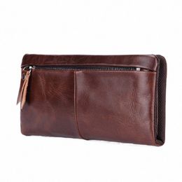 new Men's Lg Handbag Busin Vintage Cow Leather Man Wallet Brand Lg Wallet For Man Casual Handhold Bag Male Purse 33I0#