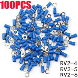 10/20/30/50/100pcs M4 M5 M6 Ring Insulated Terminal Cable Wire Connector Electrical Crimp Terminal Cord Pin RV2-4 RV2-5 RV2-6