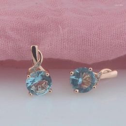 Dangle Earrings FJ Women 585 Rose Gold Color Round Light Blue White Crystal Twisted Jewelry