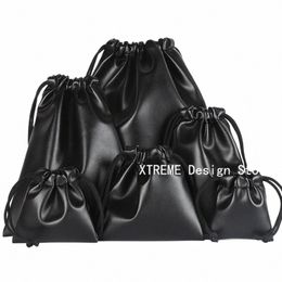 men Electric Shaver Storage Bag Black PU Leather Drawstring Pouch for Game Ctroller Headphes Protector Pocket h1Oe#