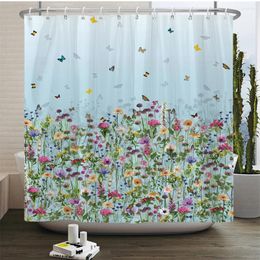 Shower Curtains Watercolor Flowers Plant Printing Boho Floral Waterproof Morden Bathroom Bathtub Curtain Room Decor With Hooks