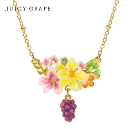 Chains Luxury Enamel Flower Grape Necklace For Women Hand Enameled 18K Gold Plated Birthday Day Gift