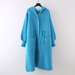 Women's Knits Thick Knitted Cardigan Sweater Coat Women Autumn And Winter 2024 Korean Style Solid Color Hooded Clothing