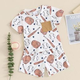 Clothing Sets KMBANGI Toddler Baby Boy Summer Outfits Baseball Print Short Sleeve Crew Neck Sweatshirt Elastic Waist Shorts 2PCS Set