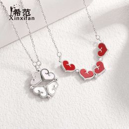 Chinese Brand Pure Silver Heart to Heart Clover Necklace with Women Inlaid Agate Collarbone Chain, Popular on The Internet, Exquisite One for Two