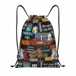 custom Vintage America Road Route 66 Drawstring Backpack Bags Women Men Lightweight Gym Sports Sackpack Sacks for Shop 868O#