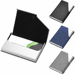 busin Card Holder with Magnetic PU Leather Stainl Steel Busin Card Case ID Name Card Case for Men Women Office 95*6m n93R#