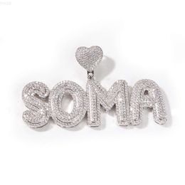 Collana con ciondolo con lettera a bolle personalizzata, chiusura a cuore, ghiacciata, cz, nome personalizzato, fascino, gioielli hip-hop, collane con zirconi da donna