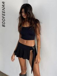 Work Dresses BOOFEENAA Festival Two Piece Set Sexy Backless Crop Top Slit Mini Skirt Black Summer Outfits For Women Vacation 2024 C83-BE20