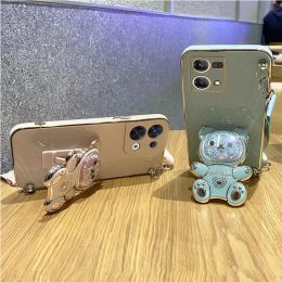 Quicksand Bear Holder Lanyard Phone Case For Huawei Honour X8A X7A X8 X7 X6 X6S 4G 5G 2023 Strap Stand Cover On Honor50 Honor70