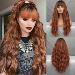 Wigs WERD Long Wave Wig Brown Middle Part Black Ladies Synthetic High Temperature Suitable For Cosplay Wigs