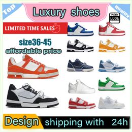 New Designer shoes flat sneaker trainer Embossed Casual shoes denim canvas leather white green red blue letter fashion platform mens womens trainers Size 36-45