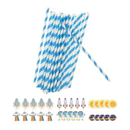 Disposable Cups Straws 40 Pcs Paper Birthday Party Decor Household Juice Degradable Striped Novel Milk Adorable Coffee Convenient