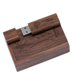 Walnut Wood Wooden Box + USB Flash Drive 128GB High Speed Select 3.0 Low Price Select 2.0 Free LOGO Pen Drives Memory Stick 64GB