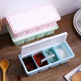Storage Bottles 4 Grids Plastic Containaer Holder For Seasoning Rack Spice Pots Box Container Condiment Jar Kitchen Tool