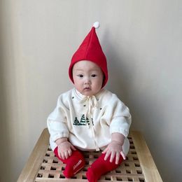 MILANCEL Christmas Baby Bodysuit Hat Infant Fleece Lining Christmas Tree Printed Toddler Year Clothes 240323