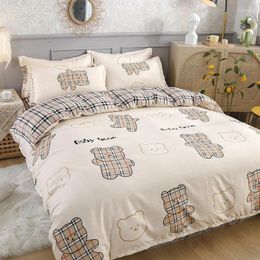 Bedding Sets Pure Cotton Brushed Four-piece Set Thickened Small Fresh Washed Sheets Quilt Cover