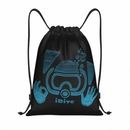 scuba Dive Aqua Blues IDive OK Drawstring Backpack Sports Gym Bag for Women Men Shop Sackpack N1oM#