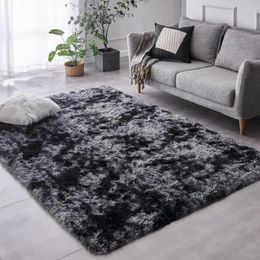 Carpets Extra Large Area Rug 9x12 Feet Tie-Dyed Dark Grey Indoor Ultra Soft Plush Carpet For Living Room Non-Skid Nursery Faux Fur Rugs