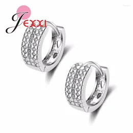 Hoop Earrings Women Jewelry Fashion Silver Needle Ear Piercing Decoration Double Lined Rhinestone Cuff Earring Cute Small Round Hoops