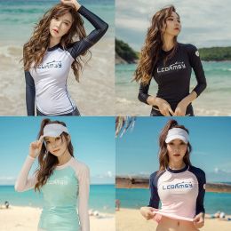 Suits Women's New Fashion Long Sleeve Split Beach Surfing Top Water Sports QuickDrying Sunscreen Beach Swimming Snorkeling Surf Suit