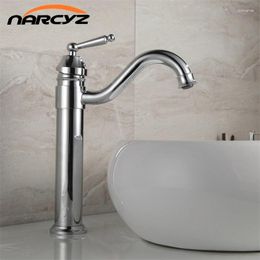 Bathroom Sink Faucets Brass Retro Basin Mixer Taps Deck Mounted Single Holder Swivel Spout Chrome Faucet 8018C