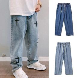 Men Loose Pants Men Jeans Vintage Embroidered Wide Leg Men's Jeans Stylish Streetwear with Soft Breathable Fabric Hip Hop Vibes