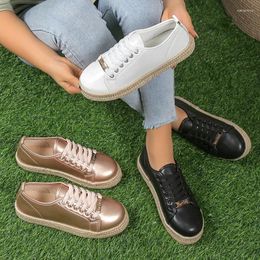 Casual Shoes Women Metallic Lace-up Sneakers Spring Summer Fashion Straw Bottom Outdoor Sporty Single Causal Comfy Walking