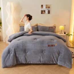 KDJEIKZ New Super Thick Winter Bed Comforter Milk Velvet Weighted Blanket Boral Velvet Soft Fluffy Warm Bed Blanket Duvet