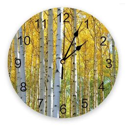 Wall Clocks Yellow Birch Forest Landscape Silent Home Cafe Office Decor For Kitchen Art Large 25cm