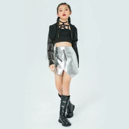 Clothing Stage Outfit Kids Modern Street Dance Wear Jazz Costume Fringe Jacket Silver Skirt Girls Hip Hop Performance