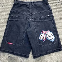 Hip Hop Retro Skeleton Graphic Streetwear JNCO Shorts Y2K Pants Mens Baggy Denim Gym Harajuku Gothic Men Basketball Short 240323