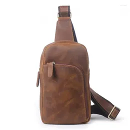 Waist Bags Highend Vintage Brown Thick Top Grain Genuine Crazy Horse Leather Cowhide Men Chest Real Skin Male Messenger M073