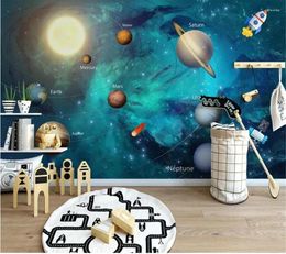 Wallpapers Wellyu Custom Wallpaper Papel De Parede Hand Drawn Space Universe Children's Room Background Wall Painting
