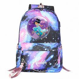 jasmine Princ Boys Girls Kids School Book Bags Women USB Chain Backpack Canvas Men Laptop Bagpack Packsack Bookbag y3S9#