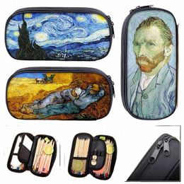 van Gogh SunfrThe Starry Night Paint Pencil Case Women Classic Oil Painting Statiary Bags Pencil Box School Supplies 96Bw#