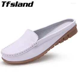 Walking Shoes Tfsland Women Soft Leather Sandals Summer Comfortable Flip Flops Half Slippers Female Home Sneakers Plus Size 42