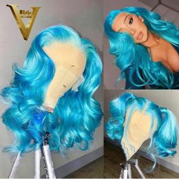 Wigs Light Blue Body Wave Lace Front Wig Short Bob Coloured 13x4 Lace Frontal Human Hair Wigs For Women Brazilian Transparent Lace Wig