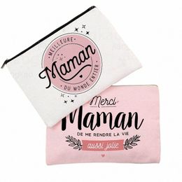 best Mom In The World French Print Women Cosmetic Bag Travel Makeup Case Toiletry Storage Bags Festive Birthday Gift for Momther 95jG#