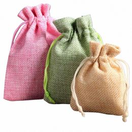 1pc 7*9cm Drawstring Natural Burlap Bag Solid Color Cute Jute Gift Bags Jewelry Storage Packaging Wedding Bags with Candy Bag S5JS#
