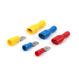 6.3mm Female Male PVC Connector Electrical Wiring Connector Insulated Crimp Terminal Spade Blue Yellow Red FDFD MDD2
