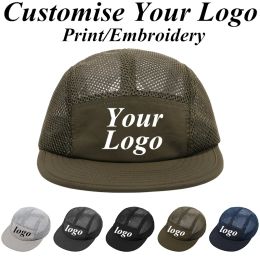 Custom Logo Quick Dry Mesh Baseball Cap For Men Women Adjustable Flat Brim 5 Panel Snapback Cap Outdoor Breathable Sport Sun Hat