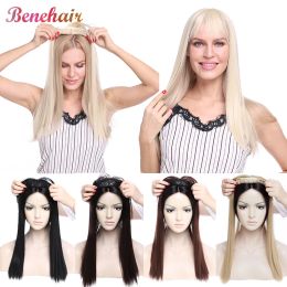 BENEHAIR Topper Hair Wig With Bangs Clip In Hair Extensions Long Straight Clip In Toupee Fake Hair Synthetic Hairpiece For Women