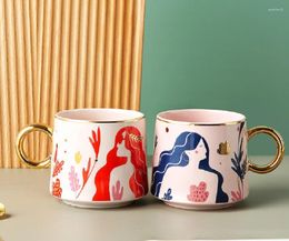 Mugs 485ML Ceramic Coffee Cup With Abstract Design Luxury Mug Couple Office Home High Value Ins Style