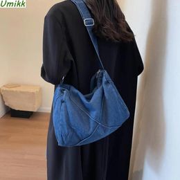 Totes Women Casual Satchel Bag Adjustable Strap Denim Simple Commuting Solid Colour Retro Crossbody Large Capacity Shopping