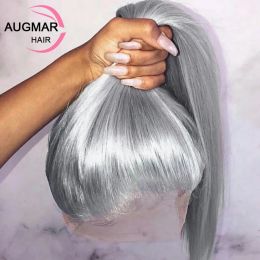 Grey 360 13x6 HD Lace Frontal Wig Pre Plucked Straight Lace Front Wigs Human Hair 13x4 Grey Lace Front Human Hair Wigs For Women